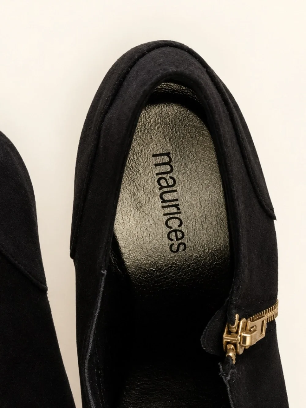 Maurices Harlow Black Faux Suede Gold Zip Block Heel Booties Size 9M